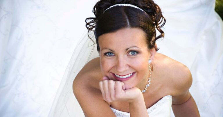 bride smiles up after using the fastest way to straighten teeth before wedding